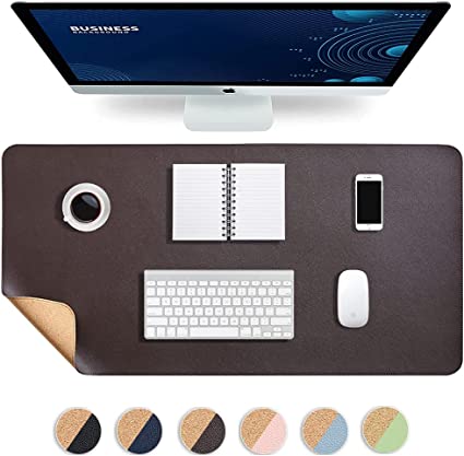 Large Mouse Pad Desk Protector LOLLIDO Natural Cork & Leather Dual Sided Desk Pad 32 x 16 Waterproof PU Leather Desk Writing Mat Cork+Black 